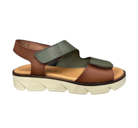 Γυναικεία σανδάλια flatform δέρμα ανατομικά smart steps 23789-oliva/cuero